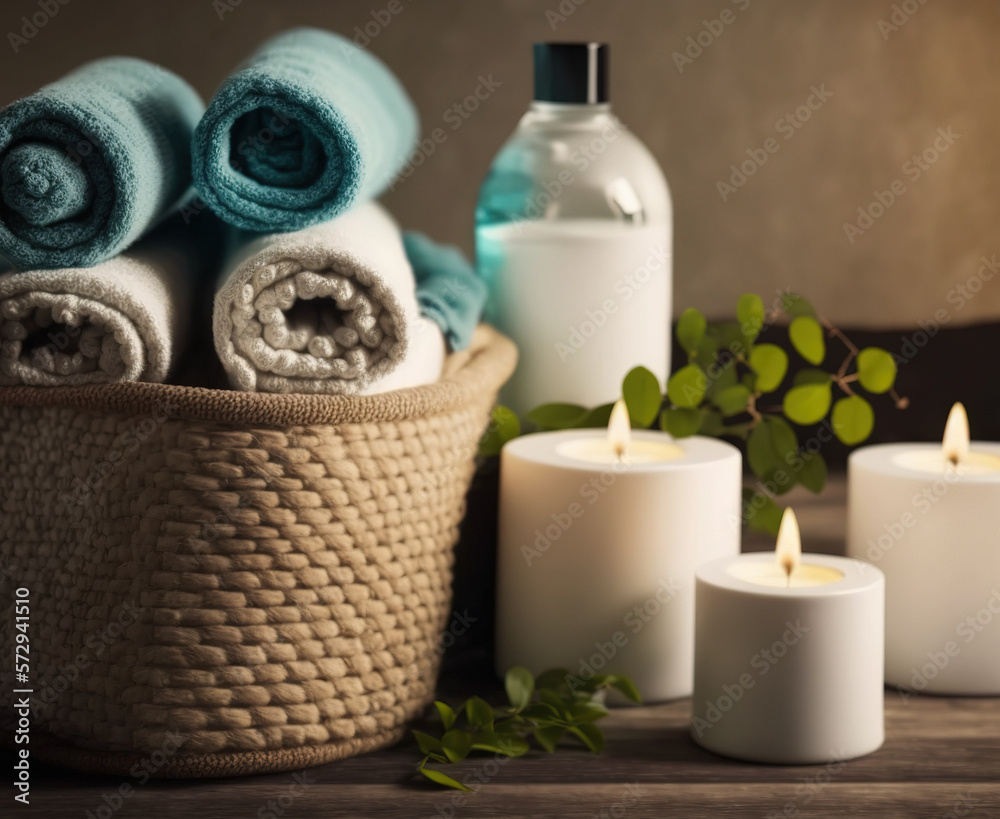 AI Generative image, spa accessory composition set in spa hotel , beauty wellness center . Spa produ