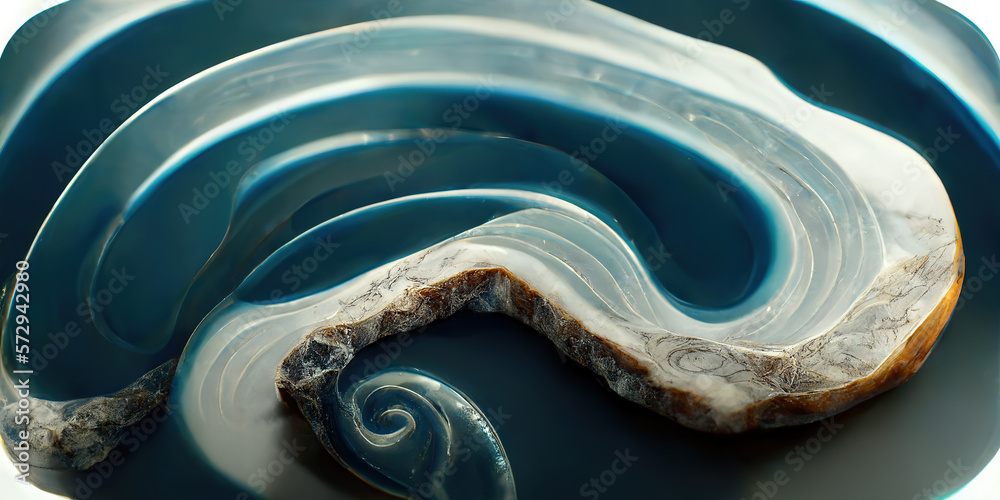 Sedate marco detailed luxurious ocean blue ripple pattern in agate form by alcohol ink. Swirled gold