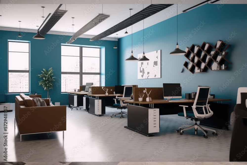 Modern office interior design . Contemporary workspace for creative business. Peculiar AI generative