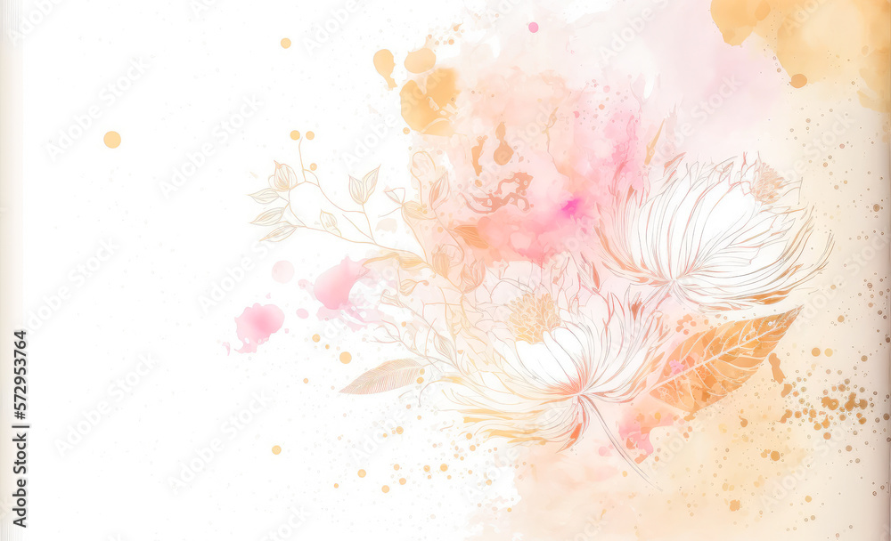 Abstract watercolor art background with pink flowers in style of watercolor paints design. Peculiar 