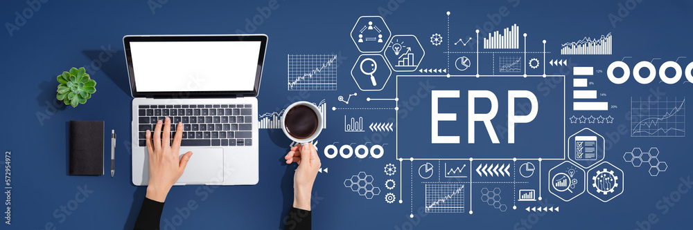 ERP - Enterprise resource planning theme with person using a laptop computer