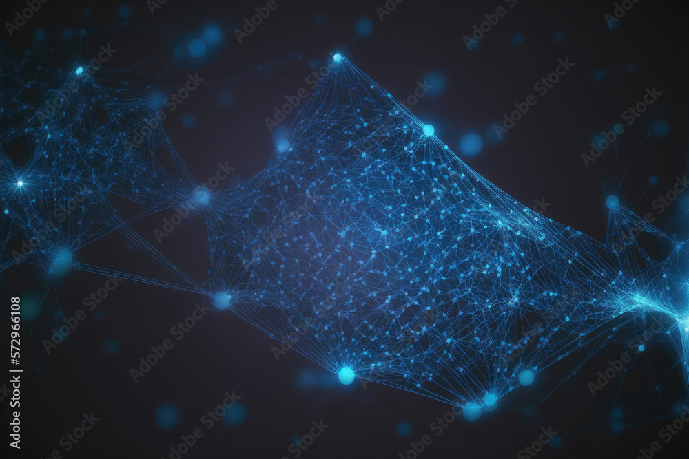 Blue technology abstract background of connection network. Peculiar AI generative image.