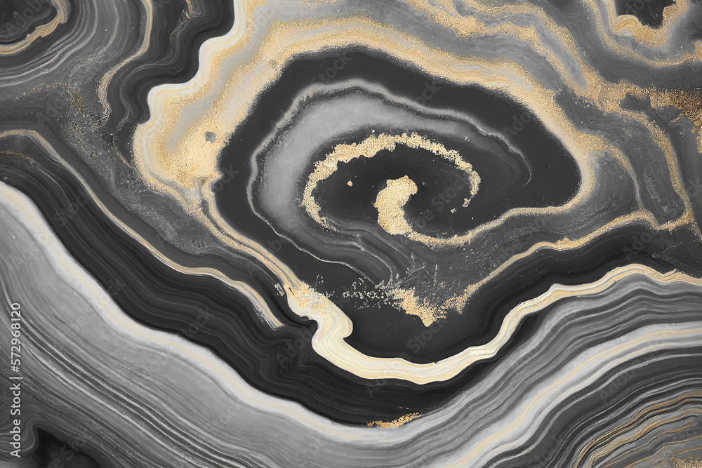 Abstract art background with a fluid marble black and gold texture. Splendid generative AI luxury ab