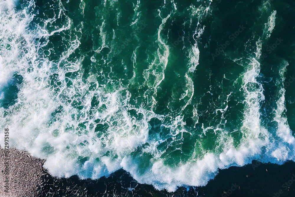 Spectacular top view from drone photo of beautiful pink beach with relaxing sunlight, sea water wave