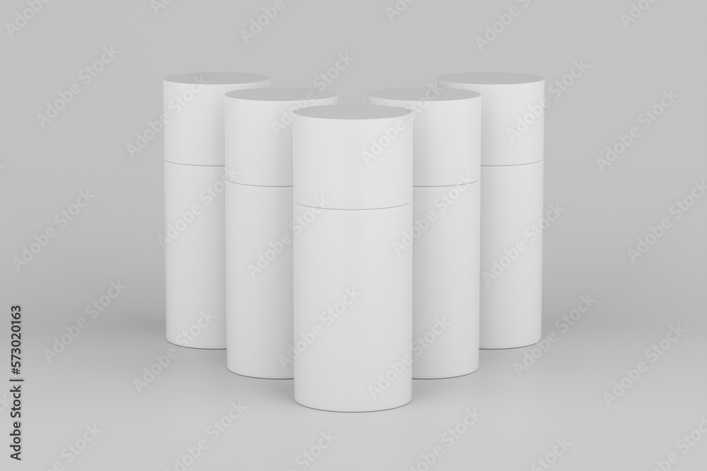 White Plastic Spray Deodorant Multiple Floating Bottle Mockup. 3D Rendering