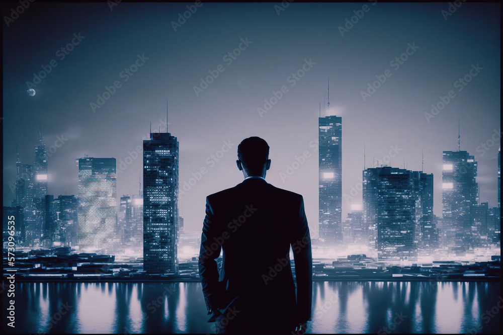 Businessman looking at central business district in concept of business vision success and opportuni