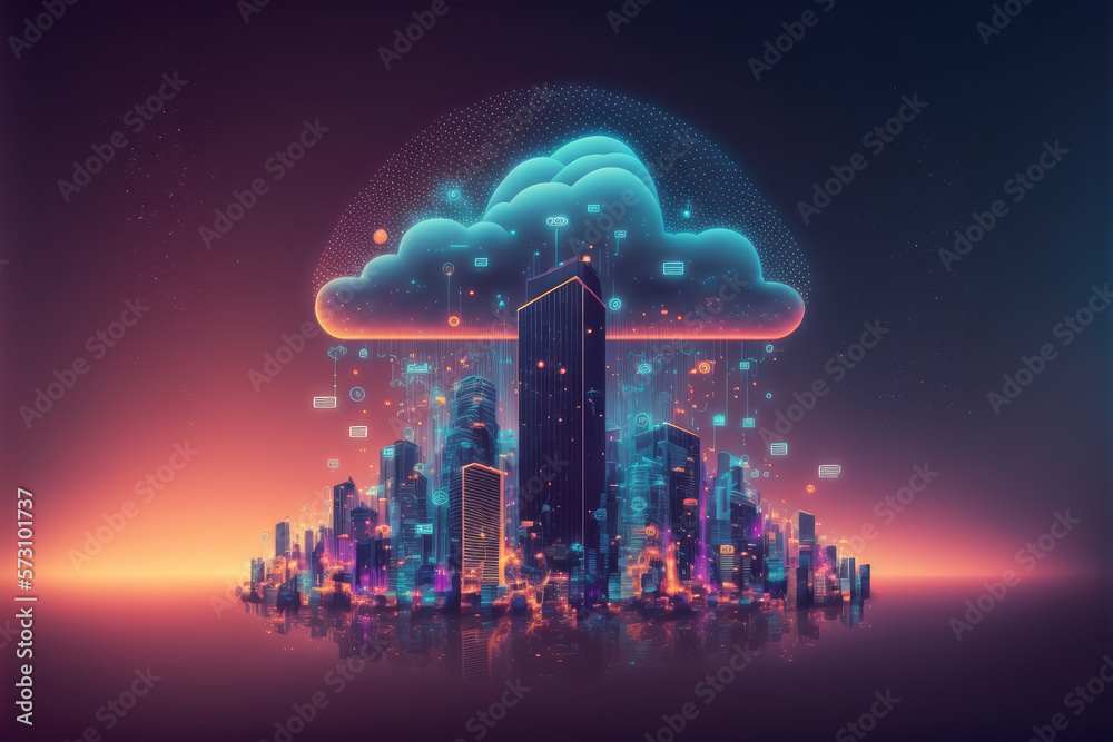 Futuristic smart city internet network connection through wireless system. Peculiar AI generative im