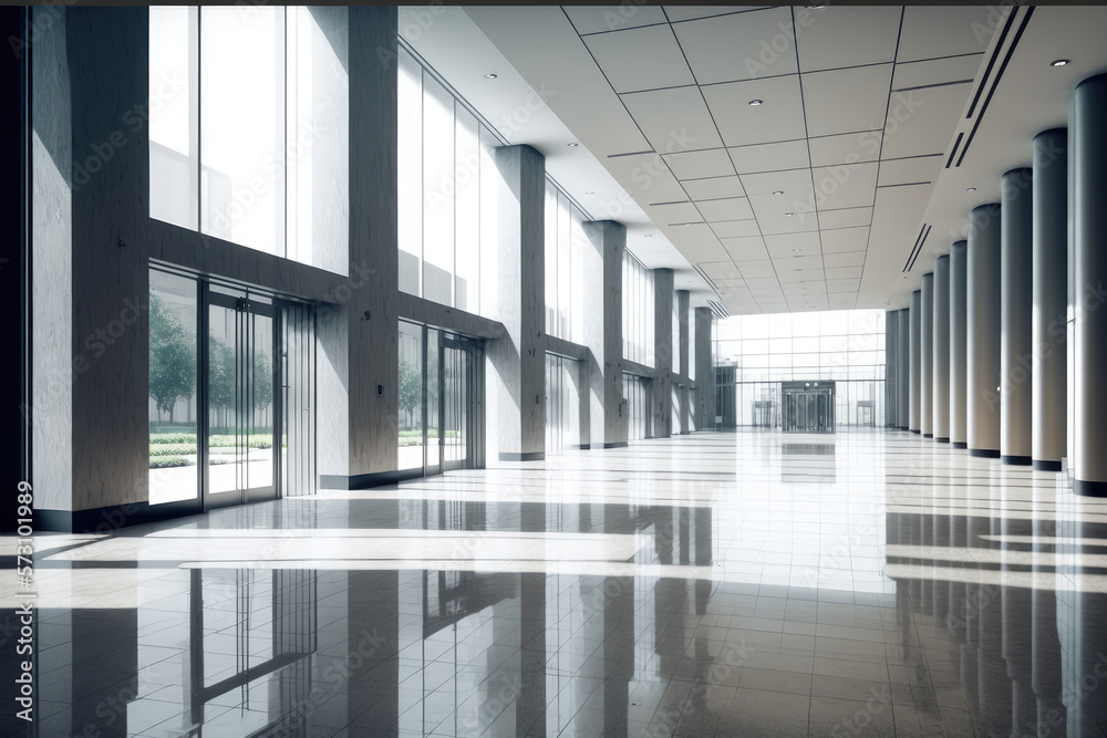 Empty entrance hall of modern public station or large convention center lobby . Contemporary beautif