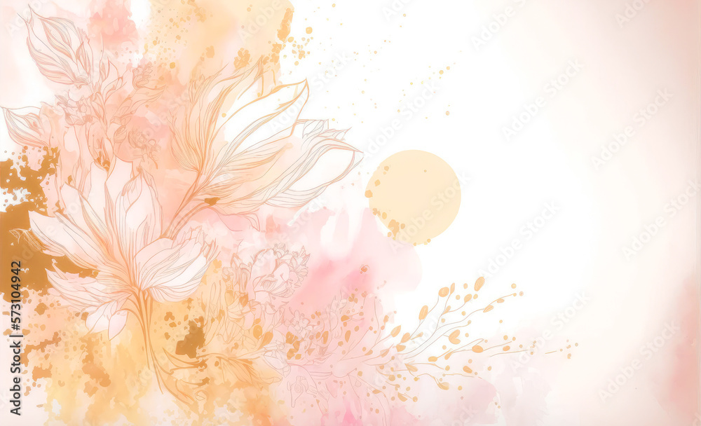 Abstract watercolor art background with pink flowers in style of watercolor paints design. Peculiar 