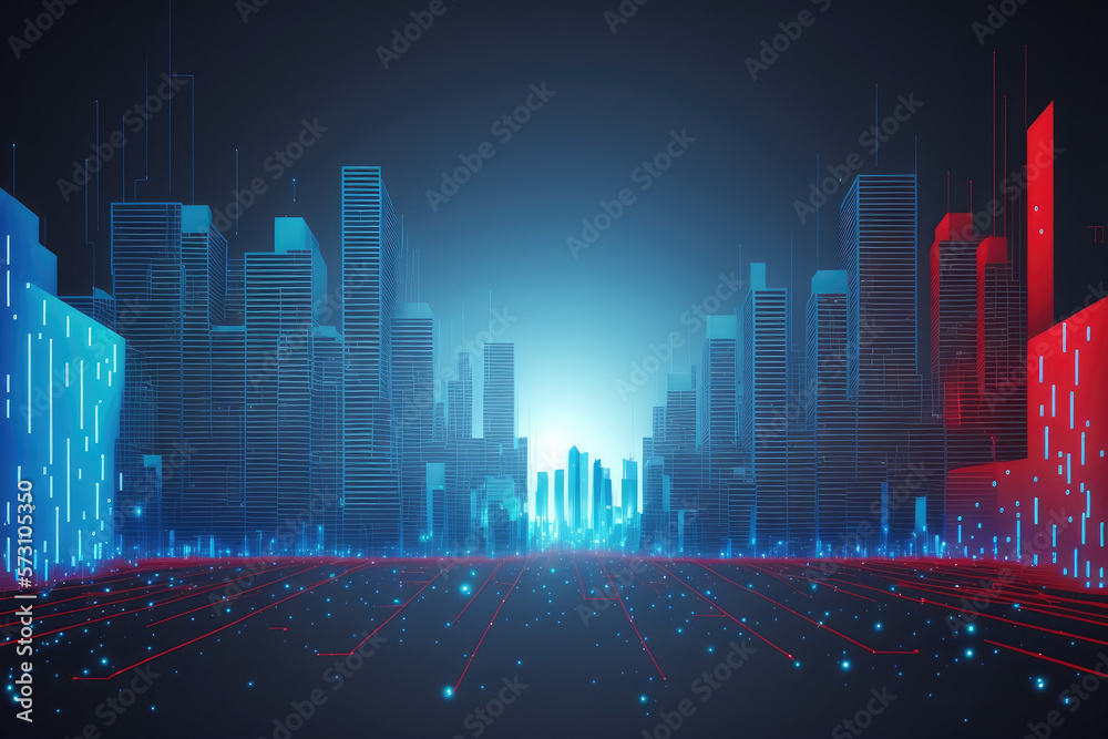 Futuristic smart city internet network connection through wireless system. Peculiar AI generative im