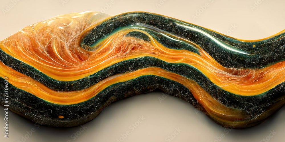 Sedate realistic marco detailed orange and teal alcohol ink ripples pattern in agate design. Closeup