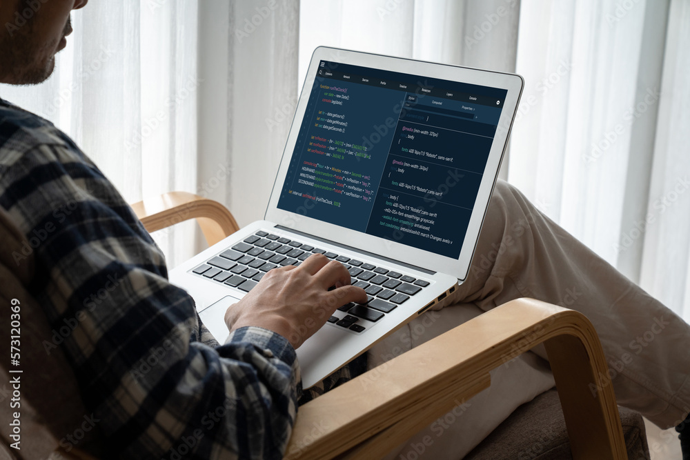 Software development programming on computer screen for modish application and program coding