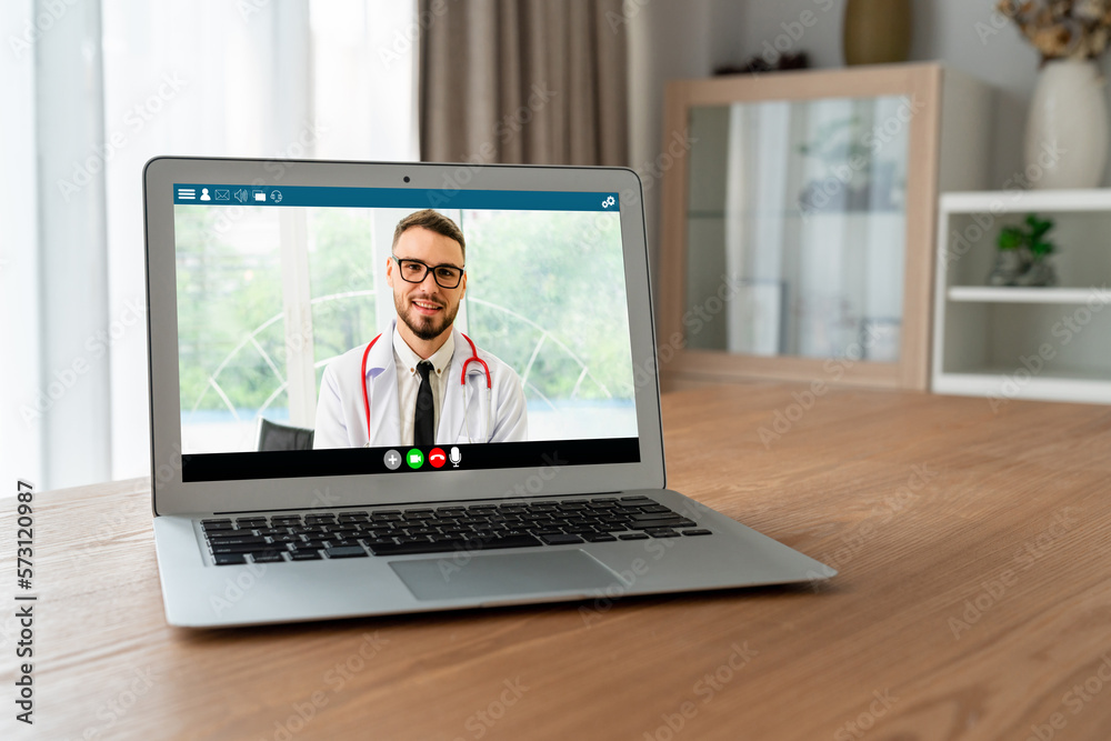 Doctor video call online by modish telemedicine software application for virtual meeting with patien