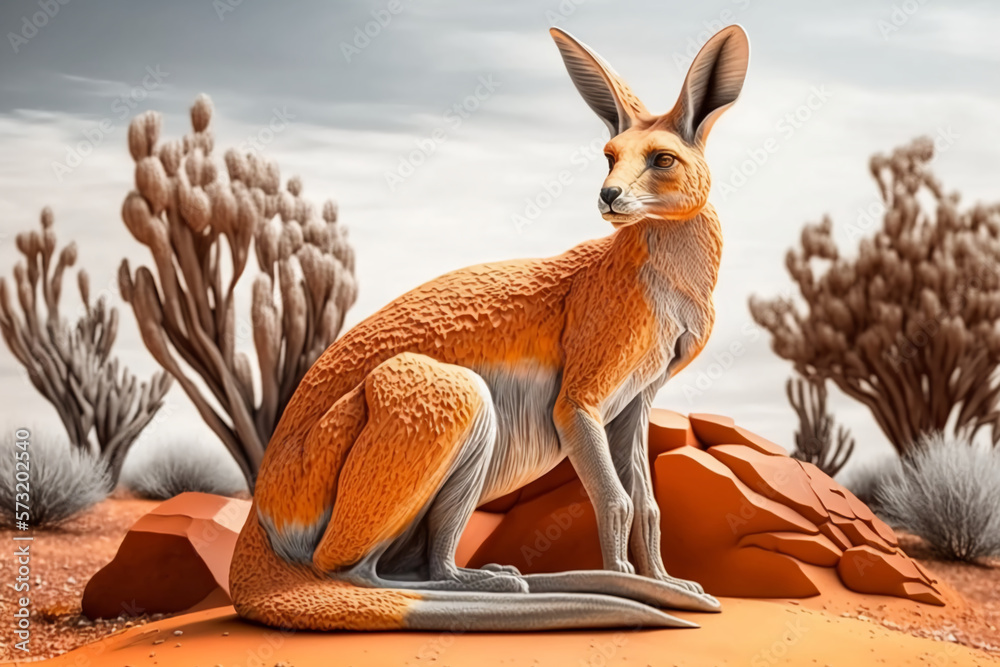 kangaroo in the desert enjoys nature, Bright sky, hot Atmosphere, HQ landscape, photorealistic, ultr