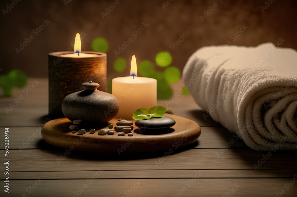 AI Generative image, spa accessory composition set in spa hotel , beauty wellness center . Spa produ