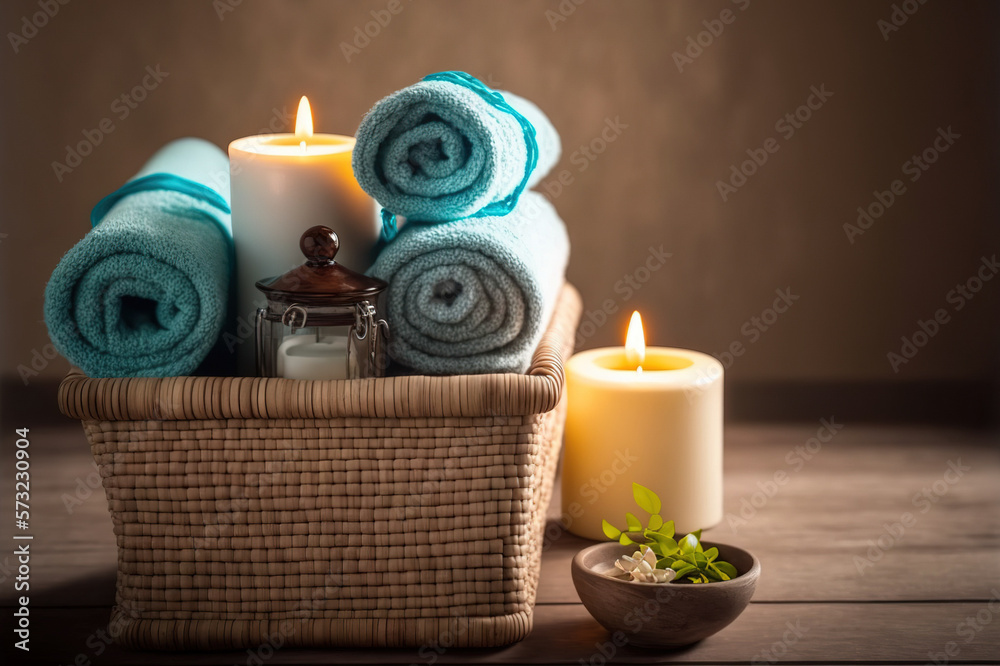 AI Generative image, spa accessory composition set in spa hotel , beauty wellness center . Spa produ