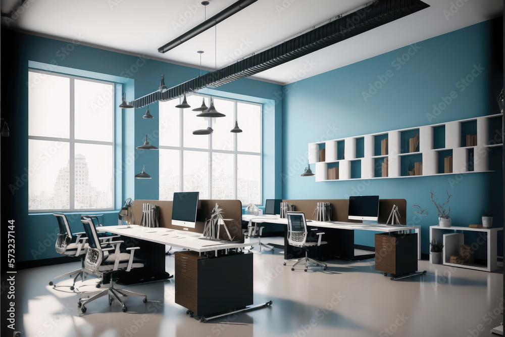 Modern office interior design . Contemporary workspace for creative business. Peculiar AI generative