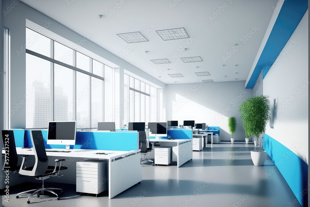 Modern office interior design . Contemporary workspace for creative business. Peculiar AI generative