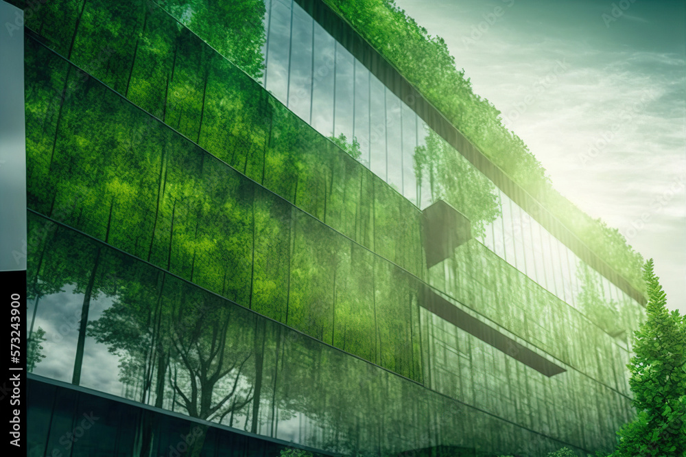 Environmental friendly and sustainable office building in the modern city . Sublime Generative AI im