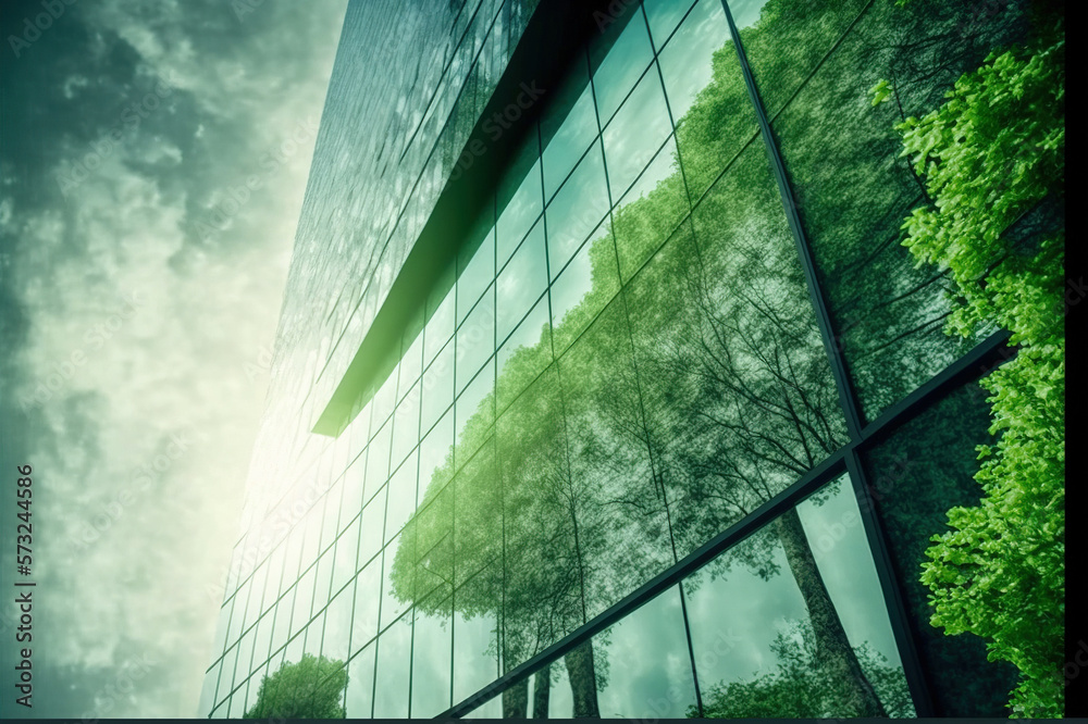 Environmental friendly and sustainable office building in the modern city . Sublime Generative AI im