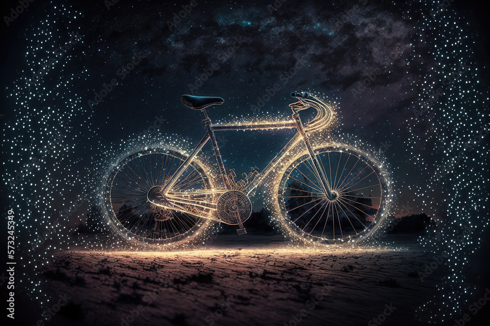 bicycle creative image made with starry night to form the bicycle shape . Sublime Generative AI imag