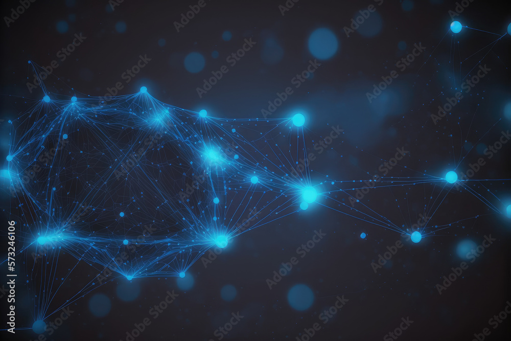 Blue technology abstract background of connection network. Peculiar AI generative image.