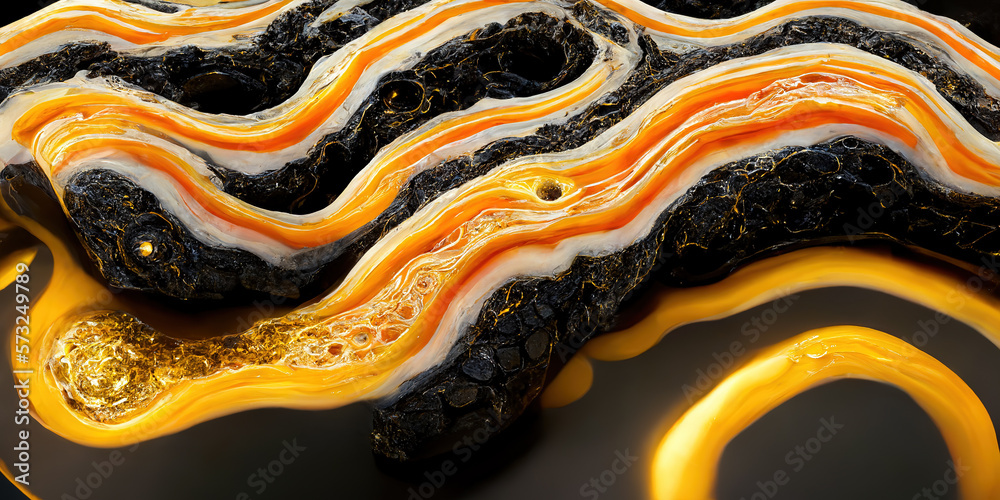 Sedate abstract marco luxurious black and gold solid turbulence wave. Swirled oil alcohol ink in mar