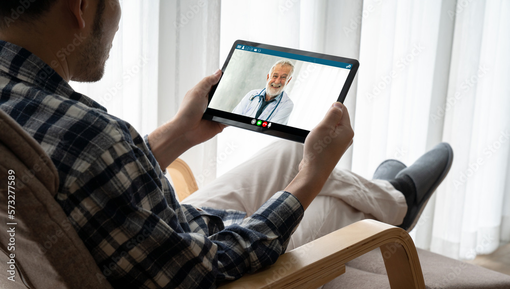 Doctor video call online by modish telemedicine software application for virtual meeting with patien