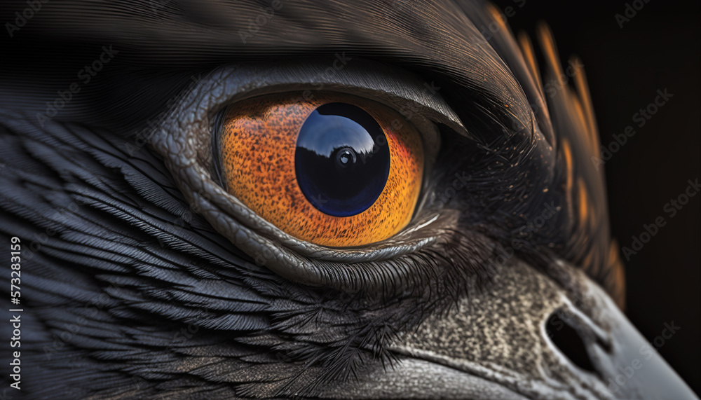 Closeup of crow eye. Macro of bird eye. Generative AI