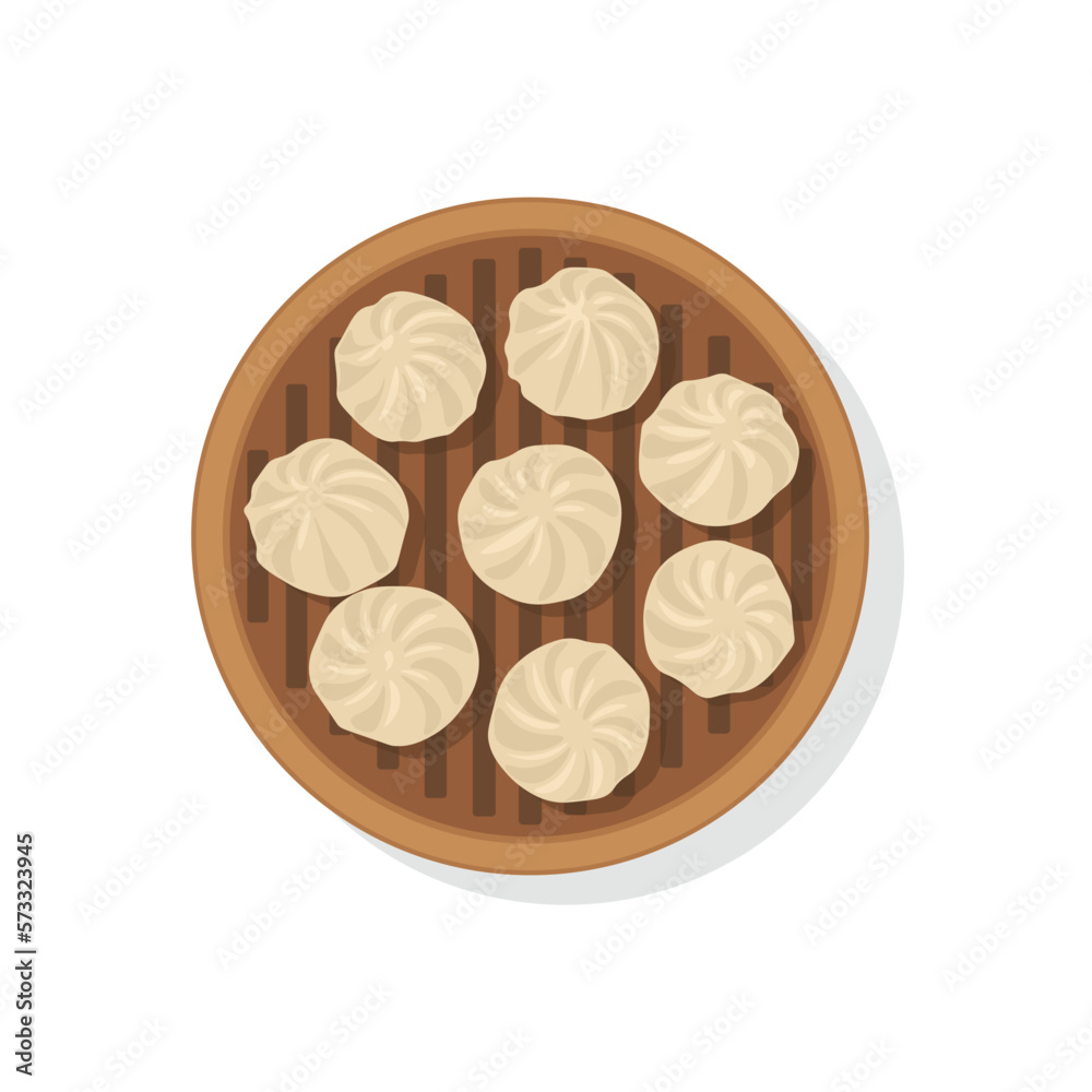 Tasty Chinese dumplings on white background