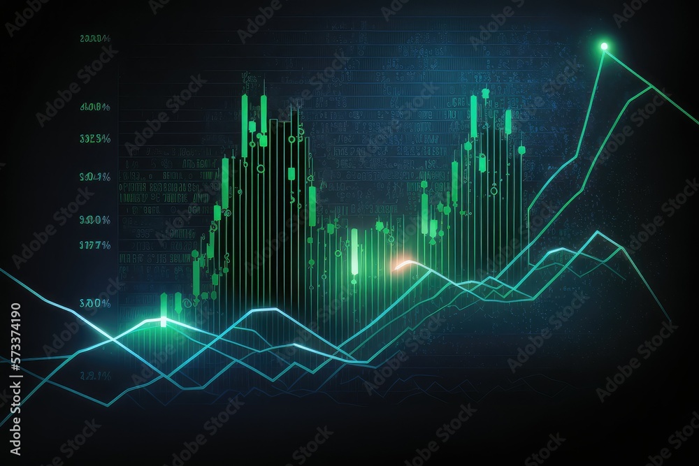 Illustration digital art, graphs representing the stock market. Generative AI.