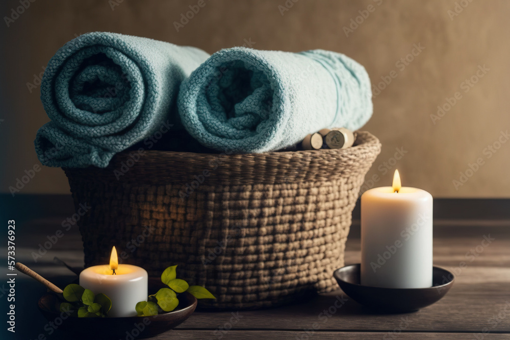 AI Generative image, spa accessory composition set in spa hotel , beauty wellness center . Spa produ