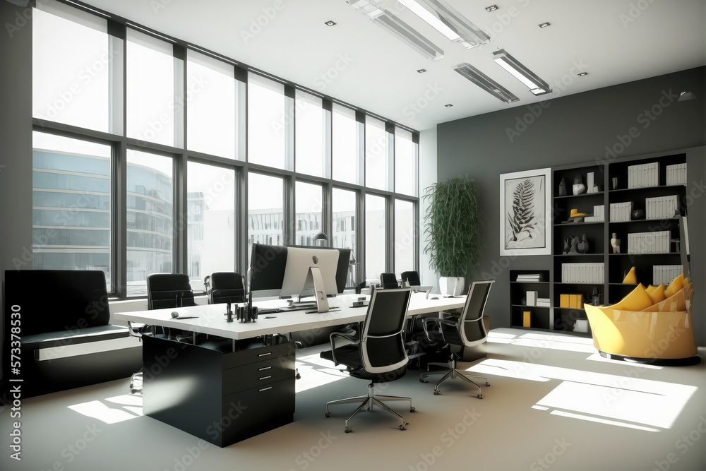 Modern office interior design . Contemporary workspace for creative business. Peculiar AI generative