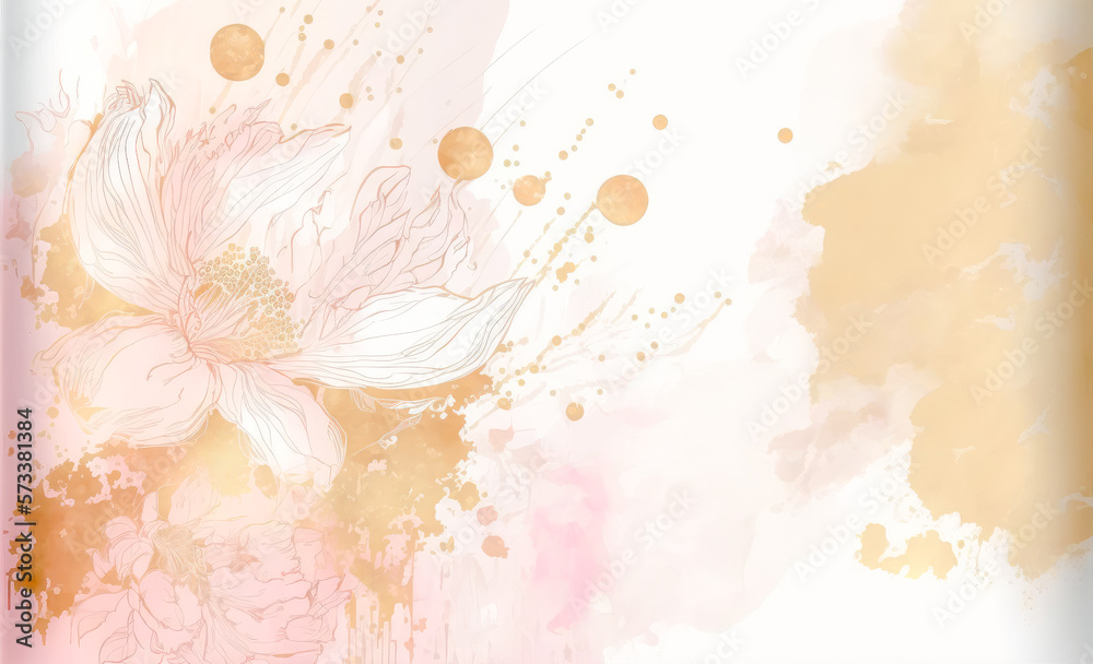 Abstract watercolor art background with pink flowers in style of watercolor paints design. Peculiar 