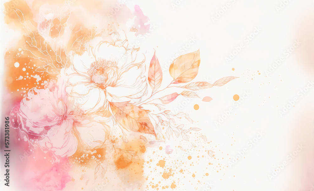 Abstract watercolor art background with pink flowers in style of watercolor paints design. Peculiar 