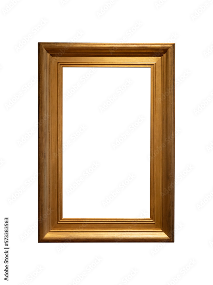 Vintage golden wood frame isolated on white background