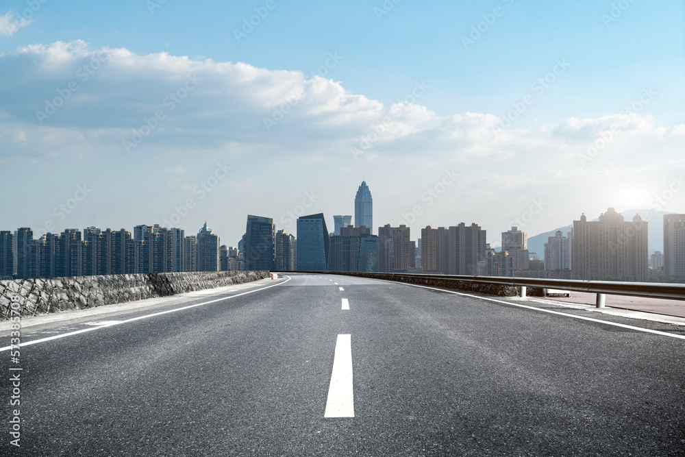 The roads and financial district buildings