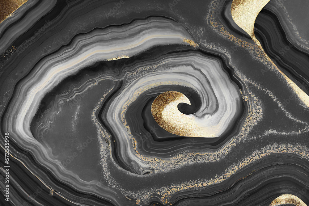 Abstract art background with a fluid marble black and gold texture. Splendid generative AI luxury ab