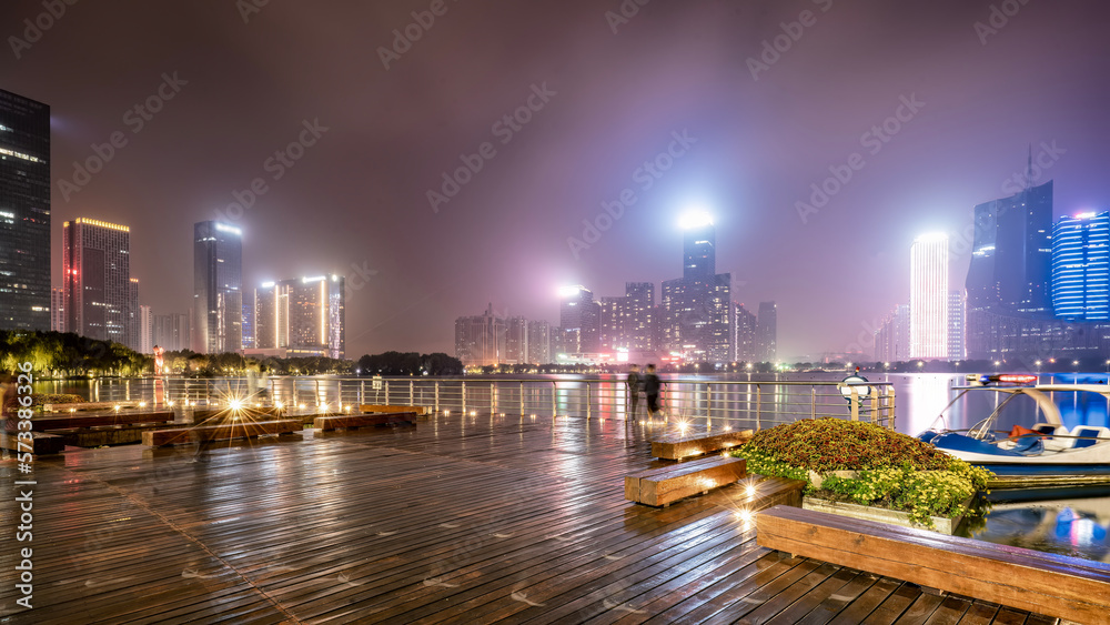 Night view of the Financial Center of Swan Lake, Hefei, Anhui