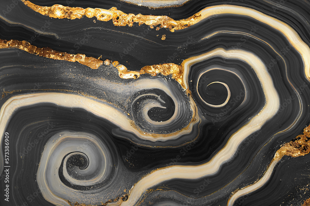 Abstract art background with a fluid marble black and gold texture. Splendid generative AI luxury ab