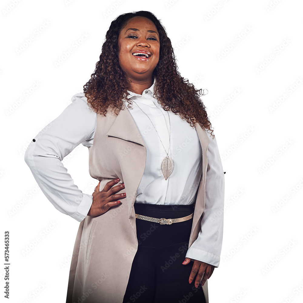 A Happy, beautiful and a confident black XXL size woman smiling and laughing with confidence, pride 