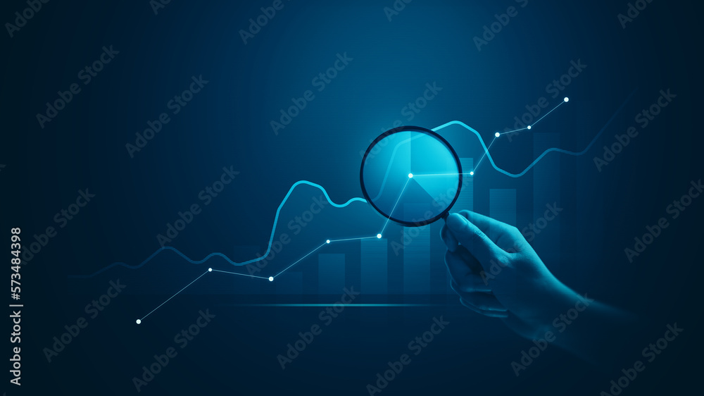 Analytics hologram hand financial chart data business graph finance on information dashboard diagram