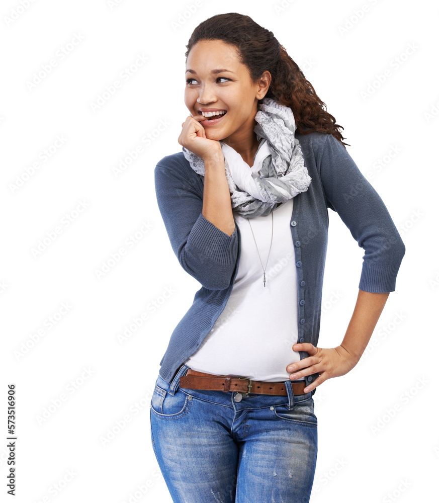 A confident Hispanic fashion woman with confident attitude biting her finger with a cute expression,