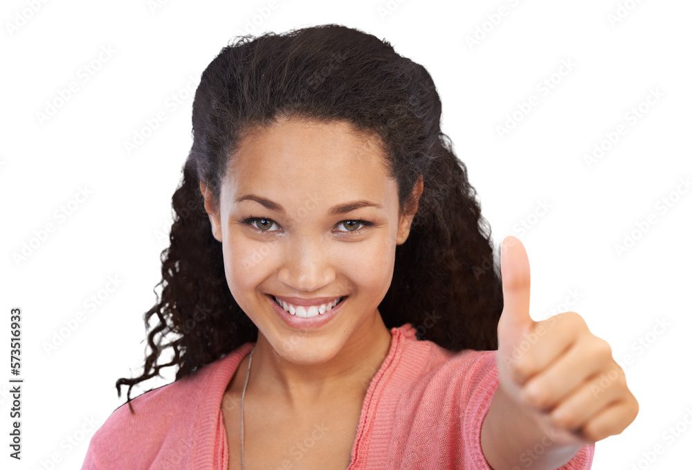 A confident young Spanish girl giving thumbs up sign or a gesture as an approval or wishing a good l