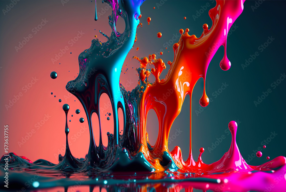 Paint splashes and swirls. Mix of different colors. Generative AI