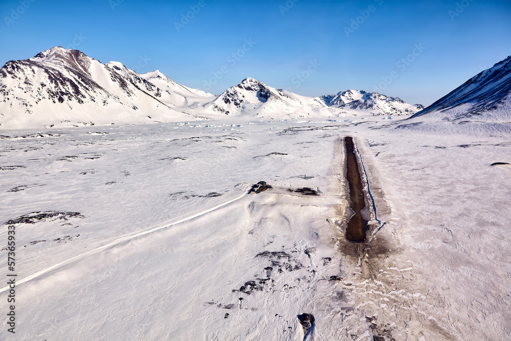 Aerial view of Kulusuk airport in East Greenland