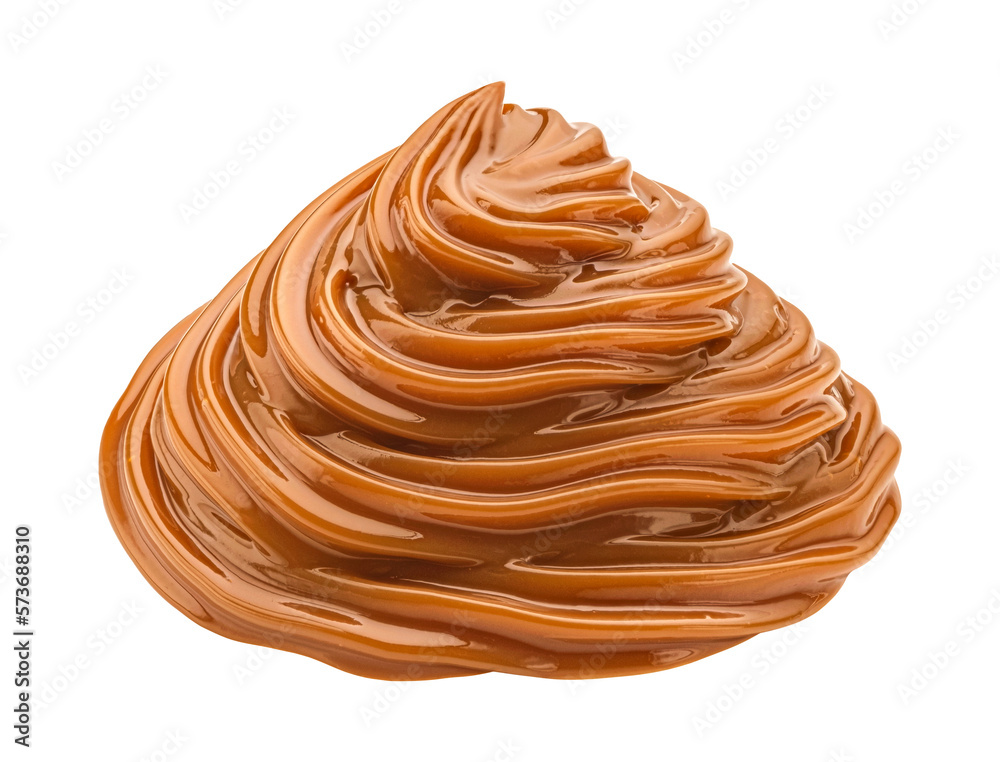 Melted caramel cream swirl isolated on white background