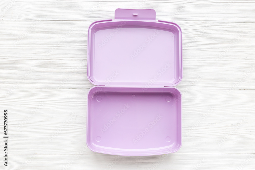 Purple lunch box. Empty container for food, top view