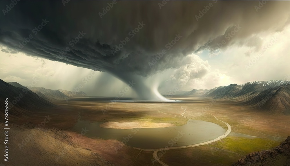  a large cloud is in the sky over a lake and mountains with a lake below it and a large cloud is in 