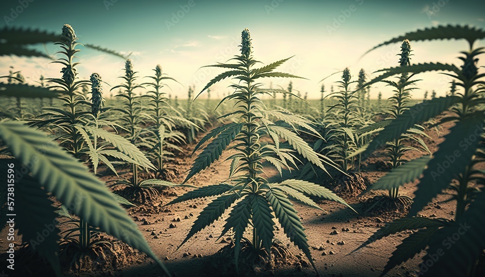  a large field of green plants with a sky in the background of it and a few clouds in the sky above 